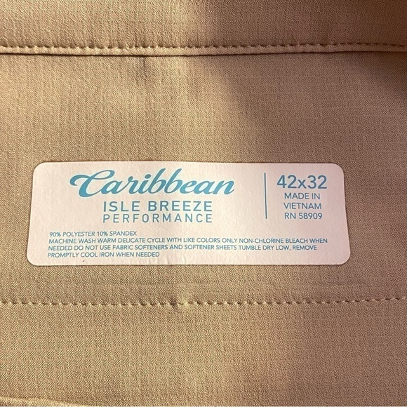 Caribbean Performance Pants Mens 42X 32 Tan Isle Breeze Breathable Stretch - Picture 7 of 8